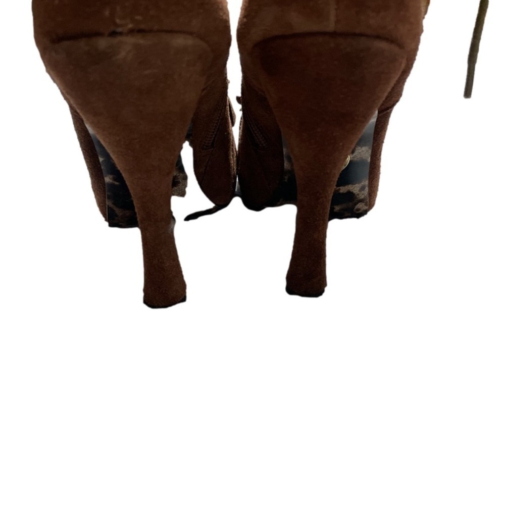 Betsey Johnson Terra suede platform booties with bow and fringe steampunk sz 7.5 - Picture 9 of 16